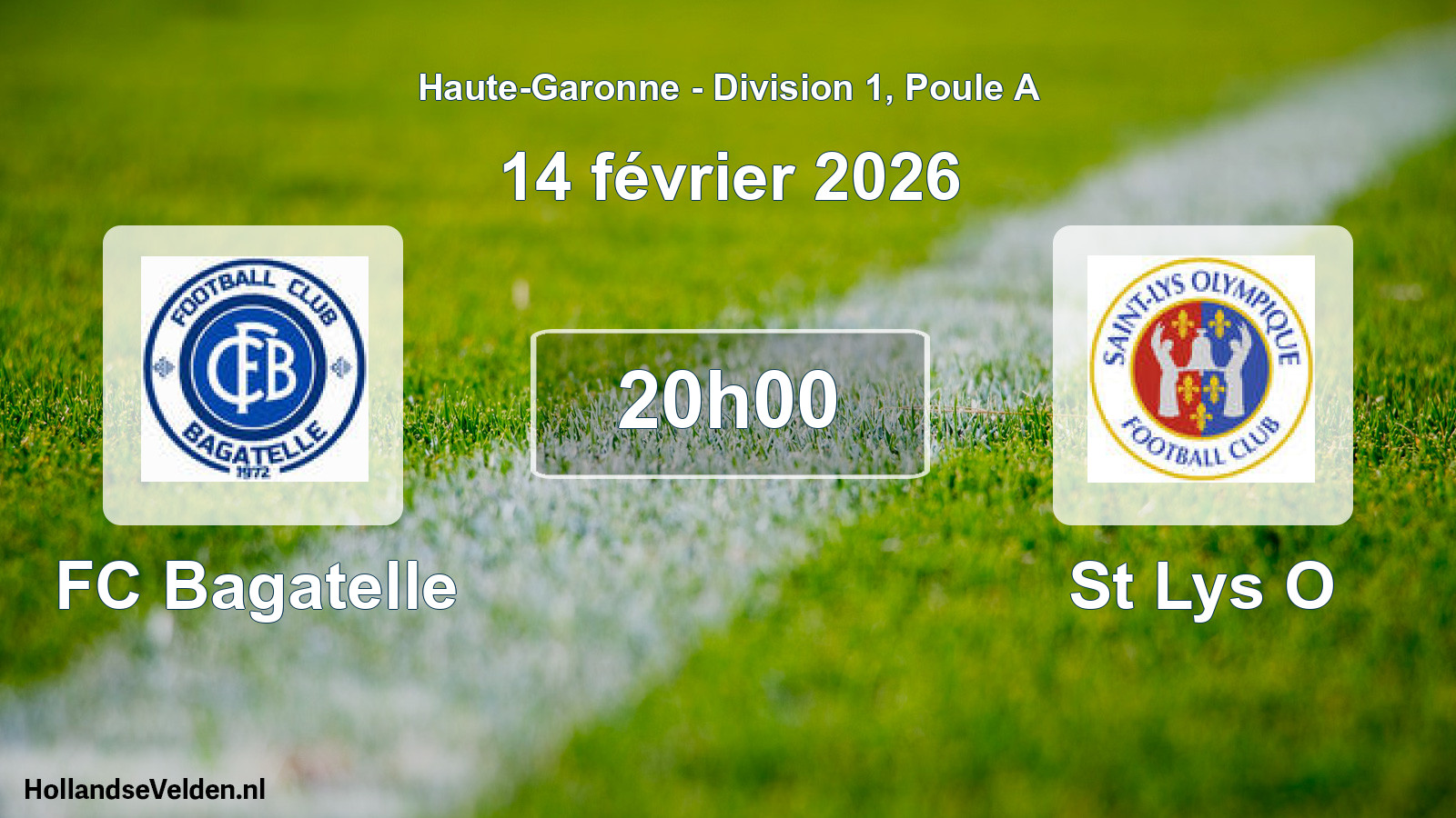 Match programmé: FC Bagatelle - St Lys O (14 février 2026)