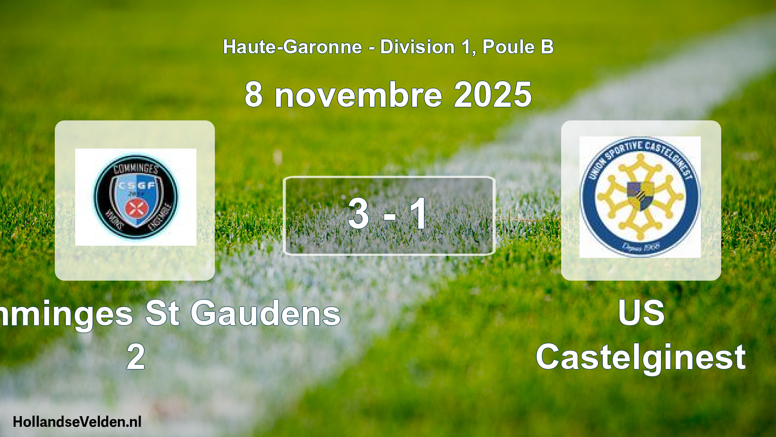 Match joué: Comminges St Gaudens 2 - US Castelginest 3 - 1 (8 novembre 2025)