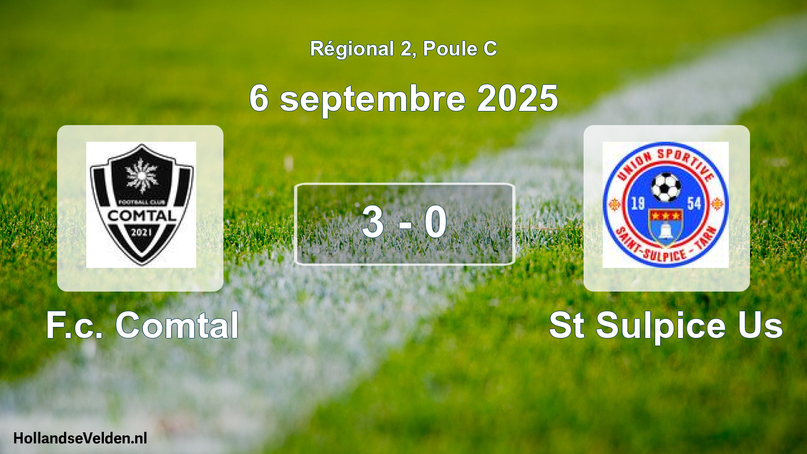 Gespeelde wedstrijd: F.c. Comtal - St Sulpice Us 3 - 0 (6 september 2025)