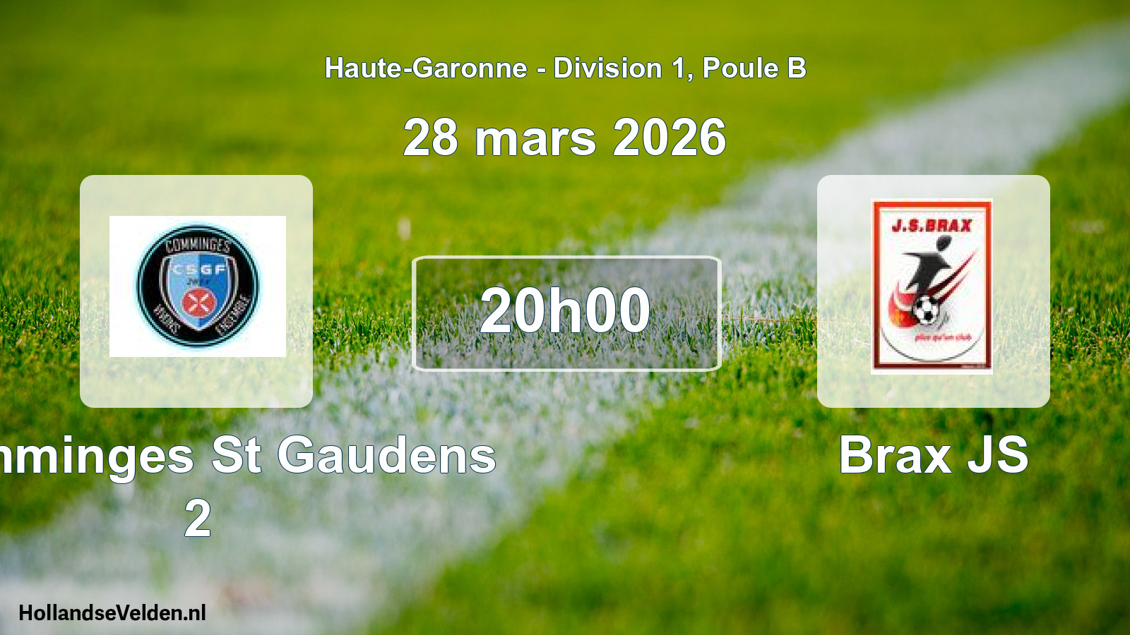 Match programmé: Comminges St Gaudens 2 - Brax JS (28 mars 2026)
