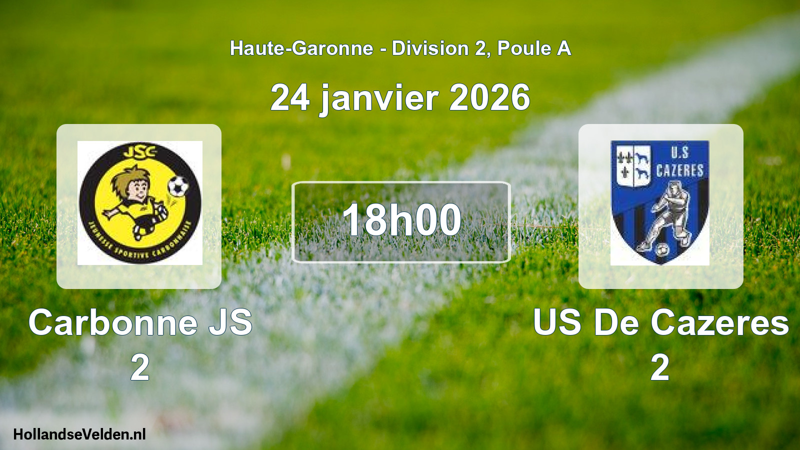 Match programmé: Carbonne JS 2 - US De Cazeres 2 (24 janvier 2026)