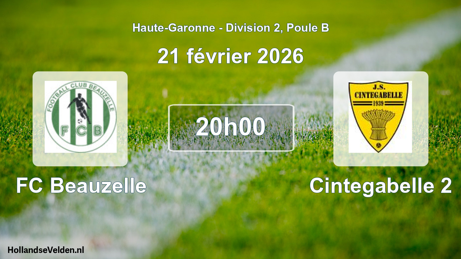 Match programmé: FC Beauzelle - Cintegabelle 2 (21 février 2026)