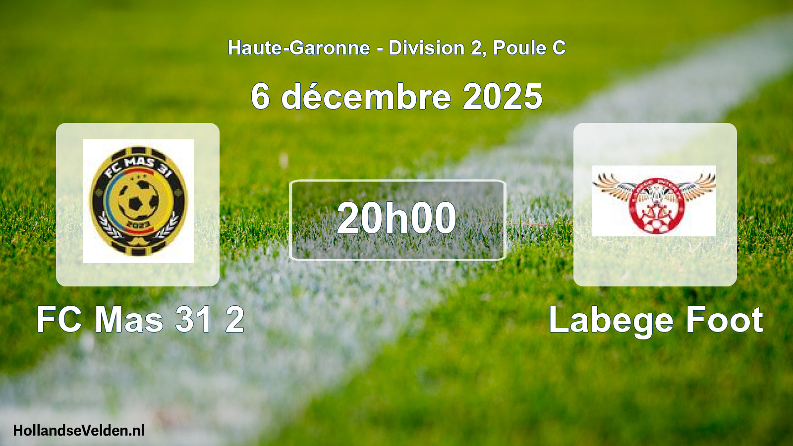 Match programmé: FC Mas 31 2 - Labege Foot (6 décembre 2025)