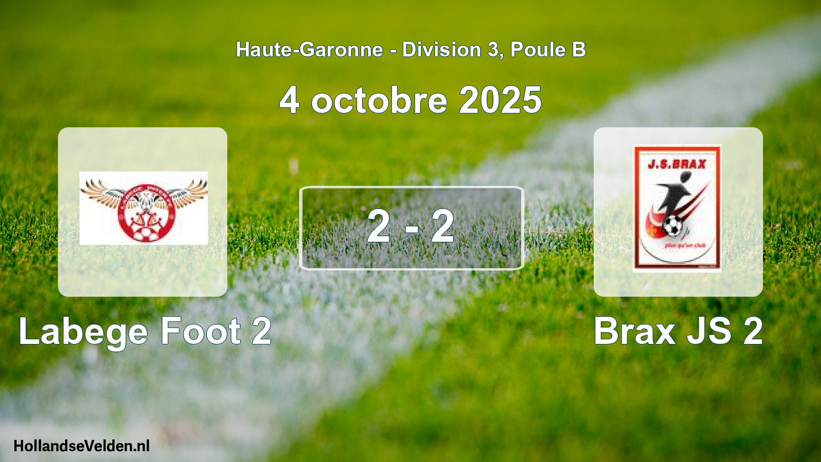 Match joué: Labege Foot 2 - Brax JS 2 2 - 2 (4 octobre 2025)