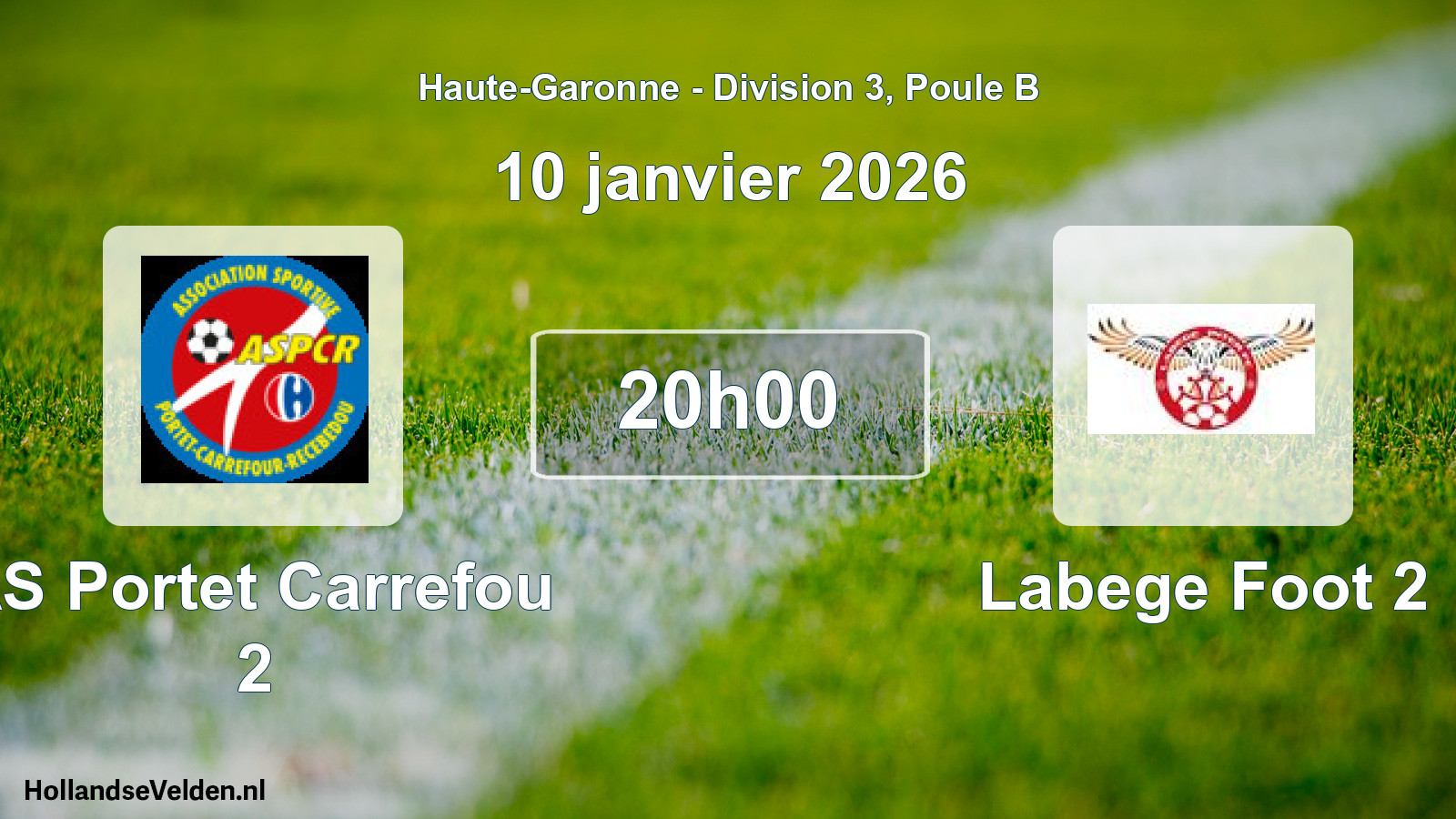 Match programmé: AS Portet Carrefou 2 - Labege Foot 2 (10 janvier 2026)