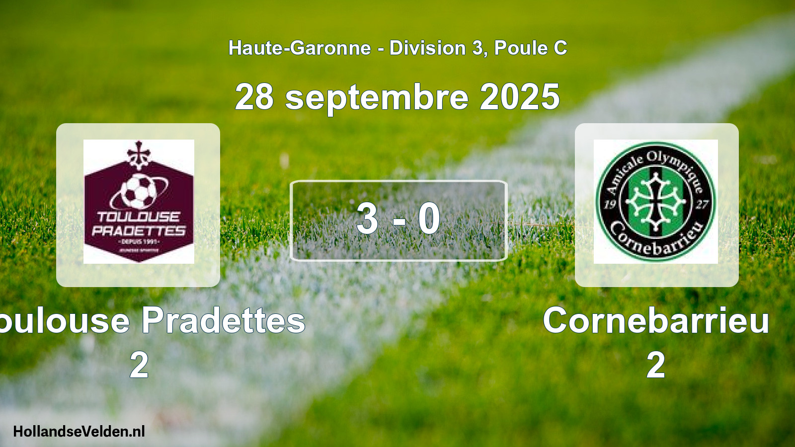 Match joué: Toulouse Pradettes 2 - Cornebarrieu 2 3 - 0 (28 septembre 2025)