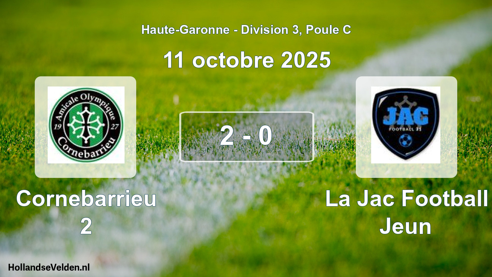 Total number of matches played: Cornebarrieu 2 - La Jac Football Jeun 2 - 0 (11 October 2025)