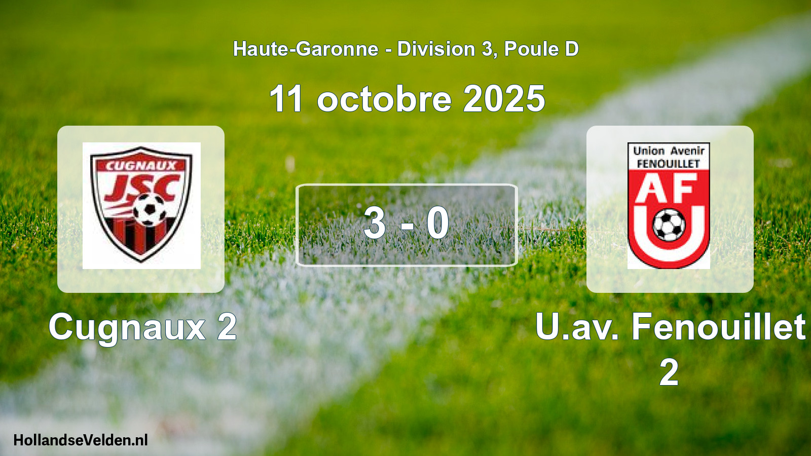 Total number of matches played: Cugnaux 2 - U.av. Fenouillet 2 3 - 0 (11 October 2025)