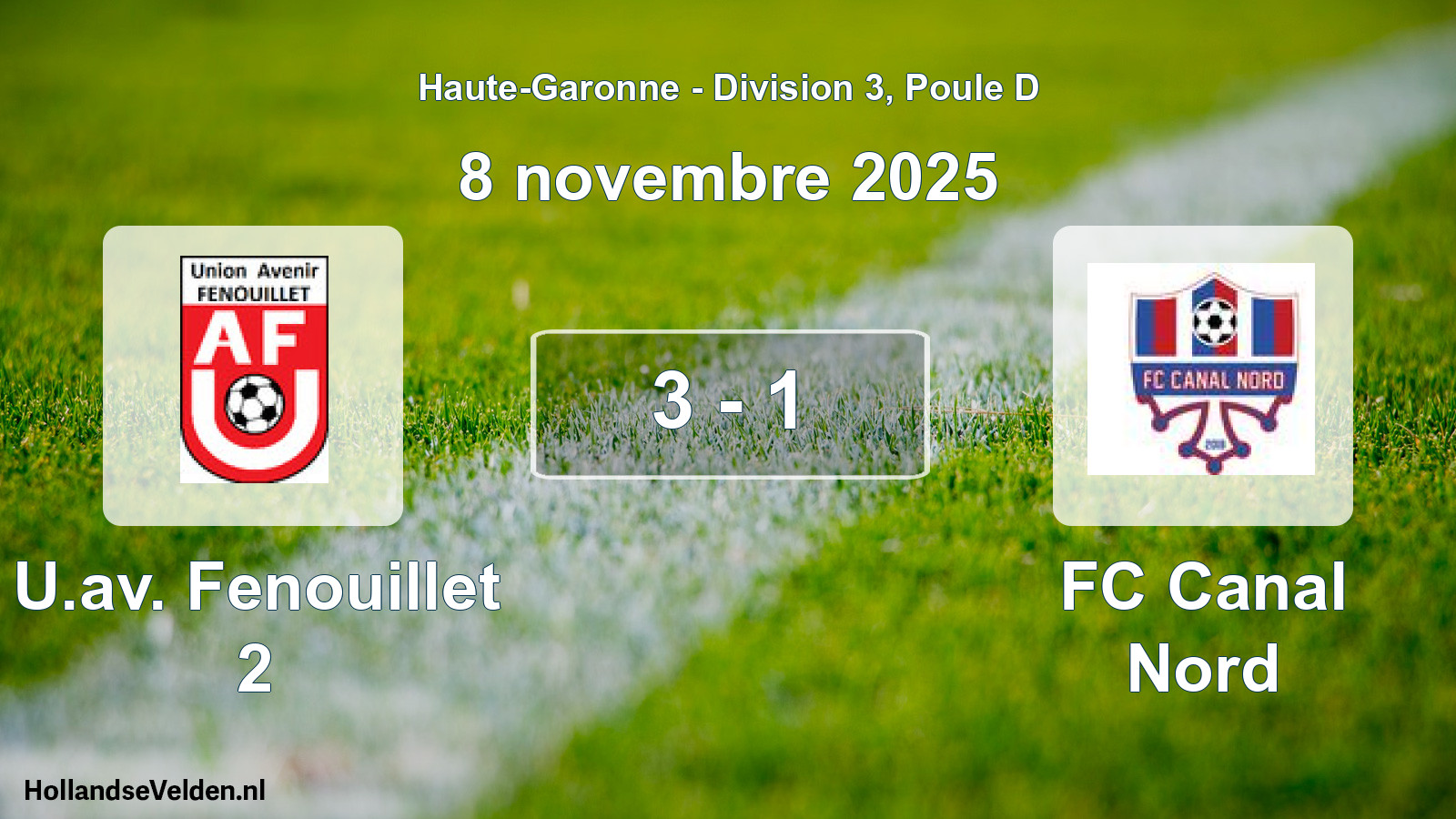 Gespeelde wedstrijd: U.av. Fenouillet 2 - FC Canal Nord 3 - 1 (8 november 2025)