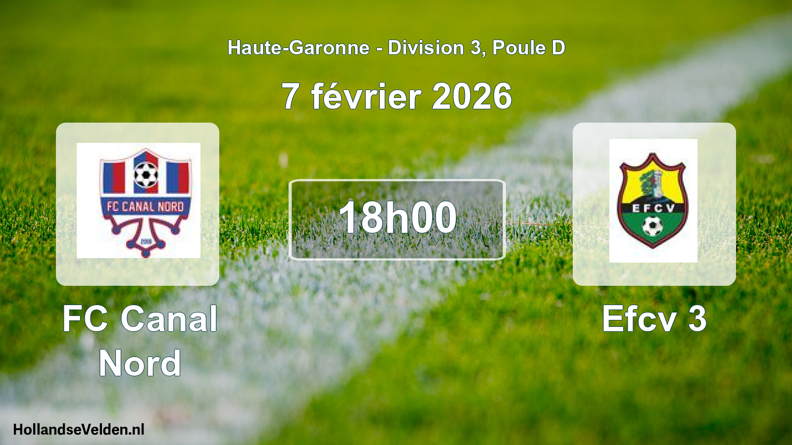Match programmé: FC Canal Nord - Efcv 3 (7 février 2026)