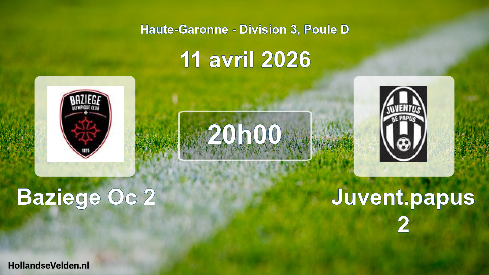 Match programmé: Baziege Oc 2 - Juvent.papus 2 (11 avril 2026)