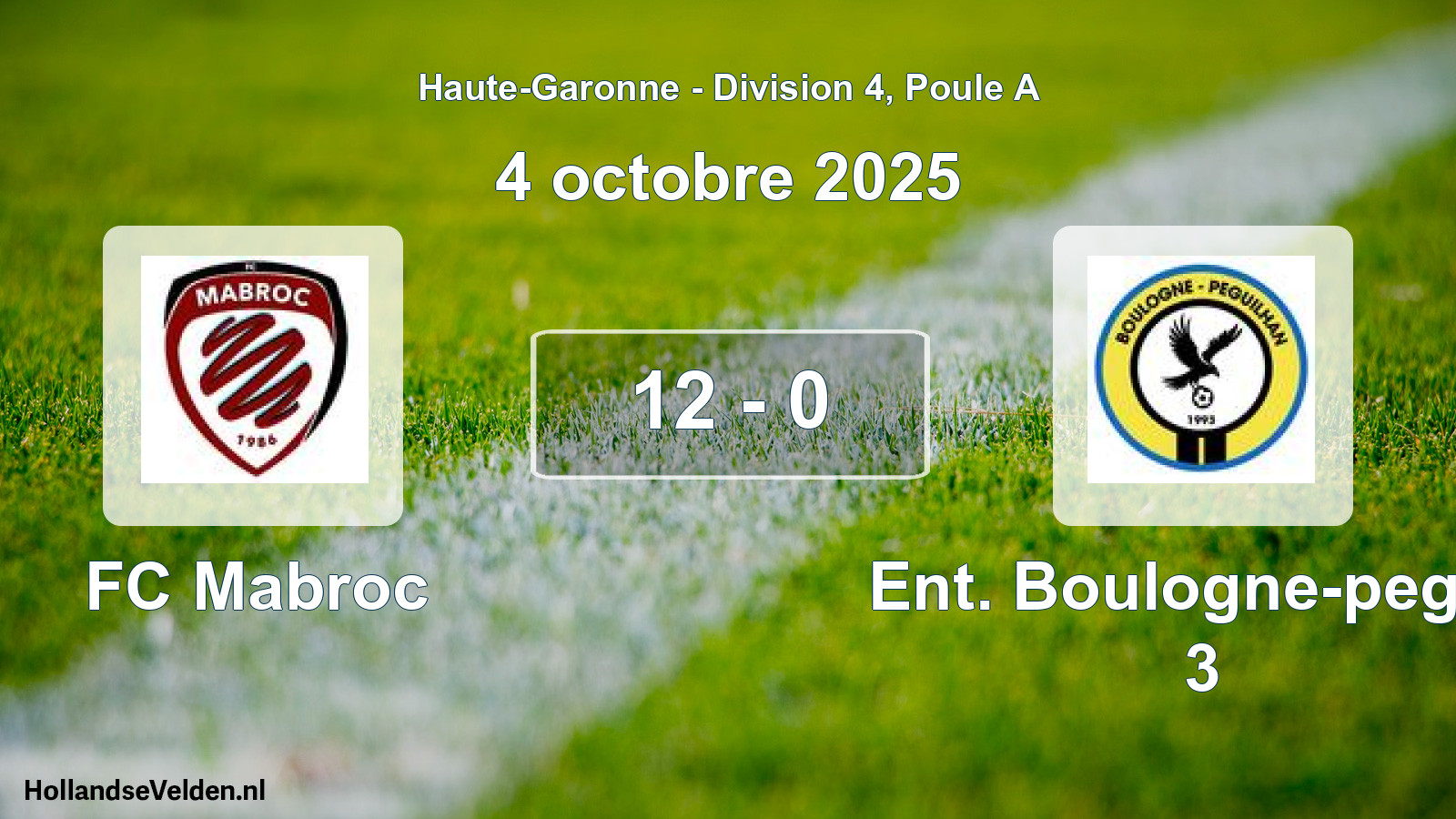 Gespeelde wedstrijd: FC Mabroc - Ent. Boulogne-peguil 3 12 - 0 (4 oktober 2025)