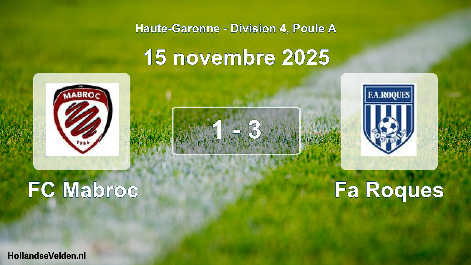 Match joué: FC Mabroc - Fa Roques 1 - 3 (15 novembre 2025)