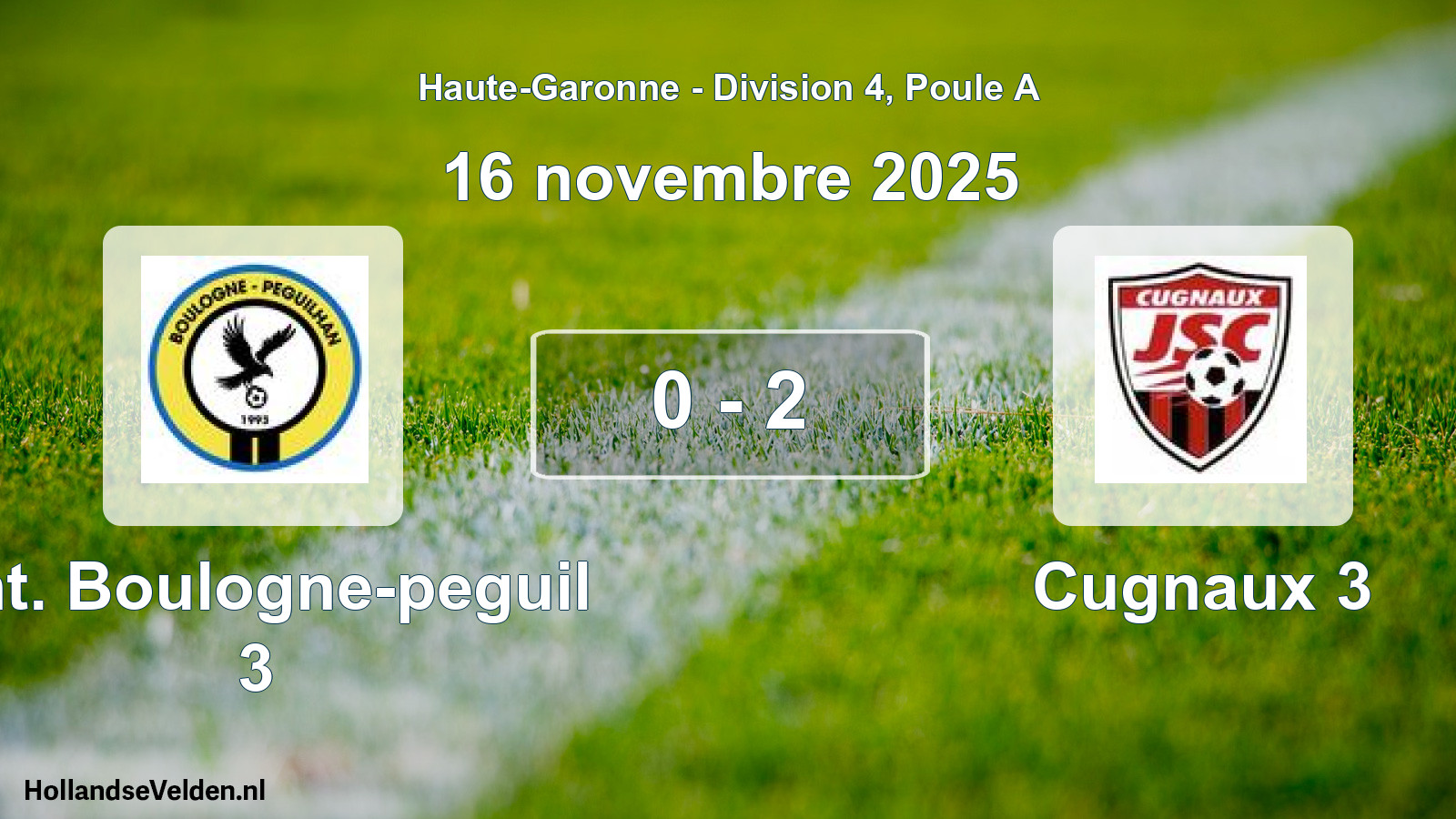 Match joué: Ent. Boulogne-peguil 3 - Cugnaux 3 0 - 2 (16 novembre 2025)