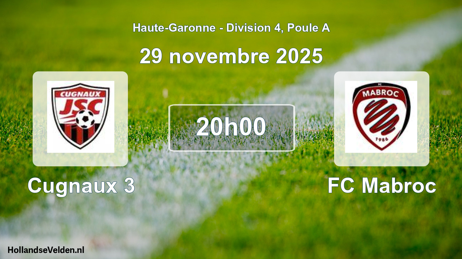 Match programmé: Cugnaux 3 - FC Mabroc (29 novembre 2025)