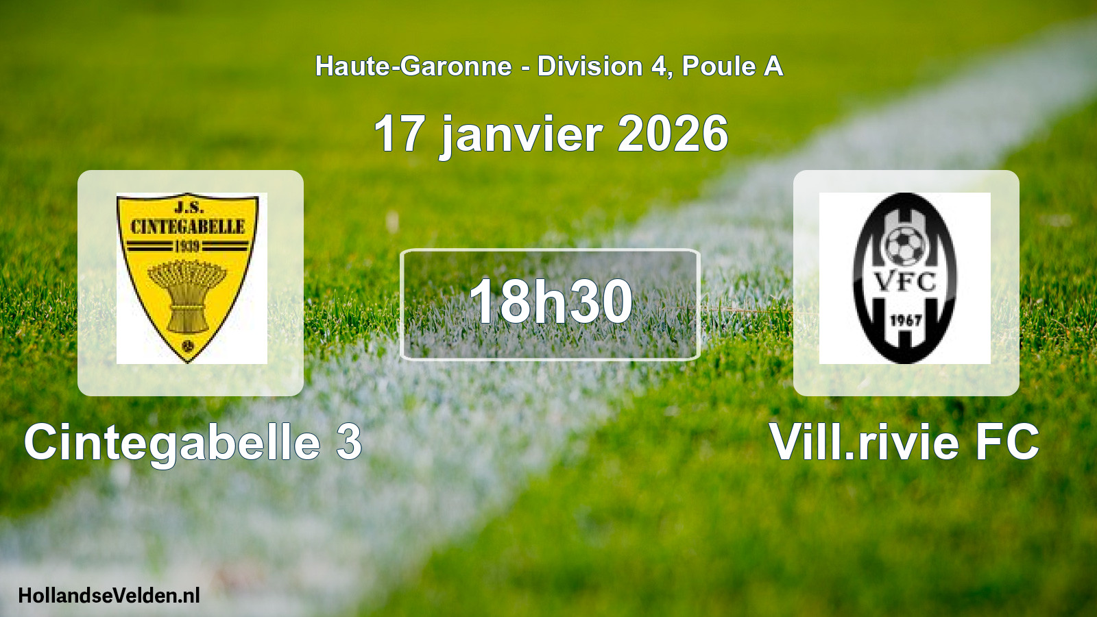 Match programmé: Cintegabelle 3 - Vill.rivie FC (17 janvier 2026)