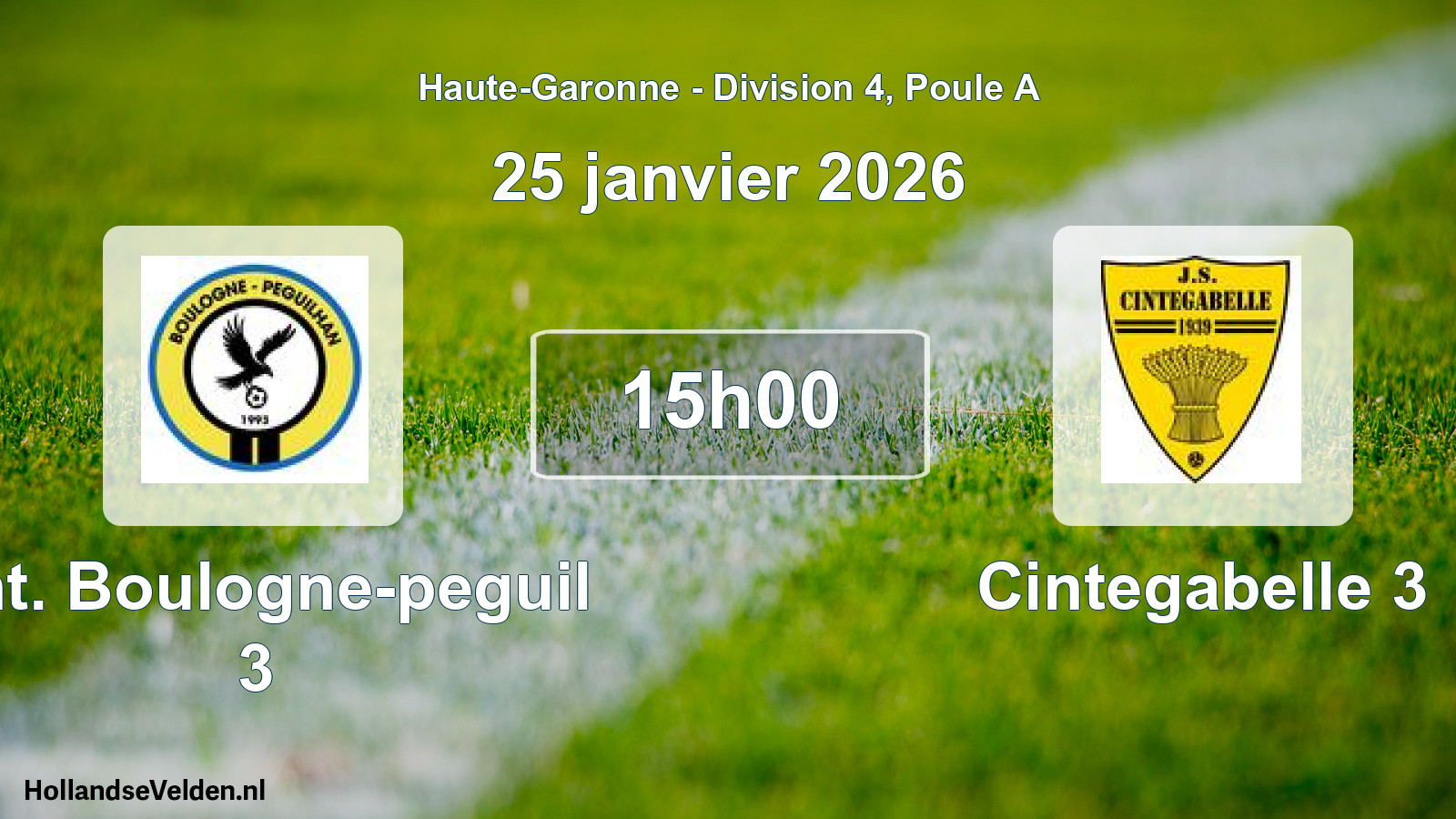 Geplande wedstrijd: Ent. Boulogne-peguil 3 - Cintegabelle 3 (25 januari 2026)