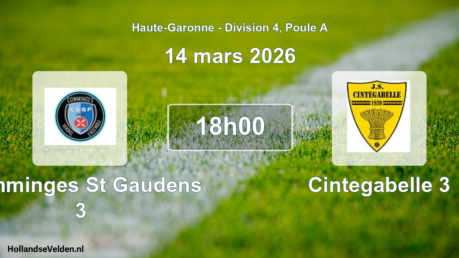 Match programmé: Comminges St Gaudens 3 - Cintegabelle 3 (14 mars 2026)