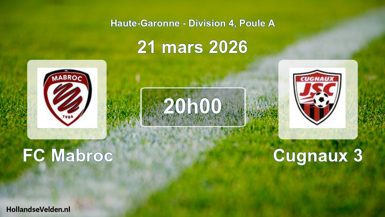 Match programmé: FC Mabroc - Cugnaux 3 (21 mars 2026)