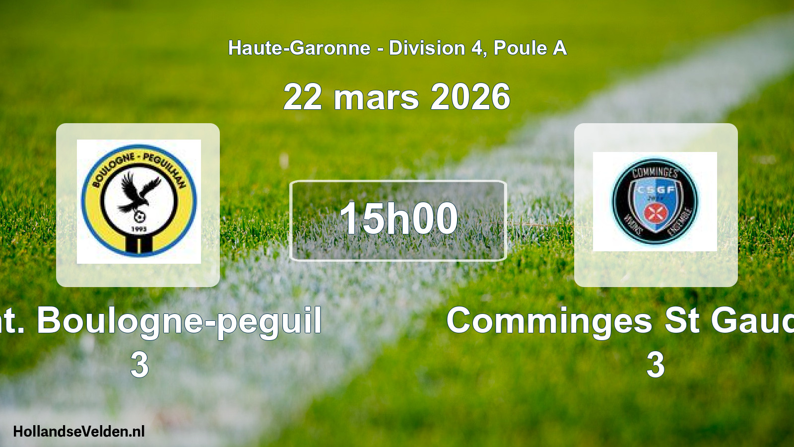 Match programmé: Ent. Boulogne-peguil 3 - Comminges St Gaudens 3 (22 mars 2026)