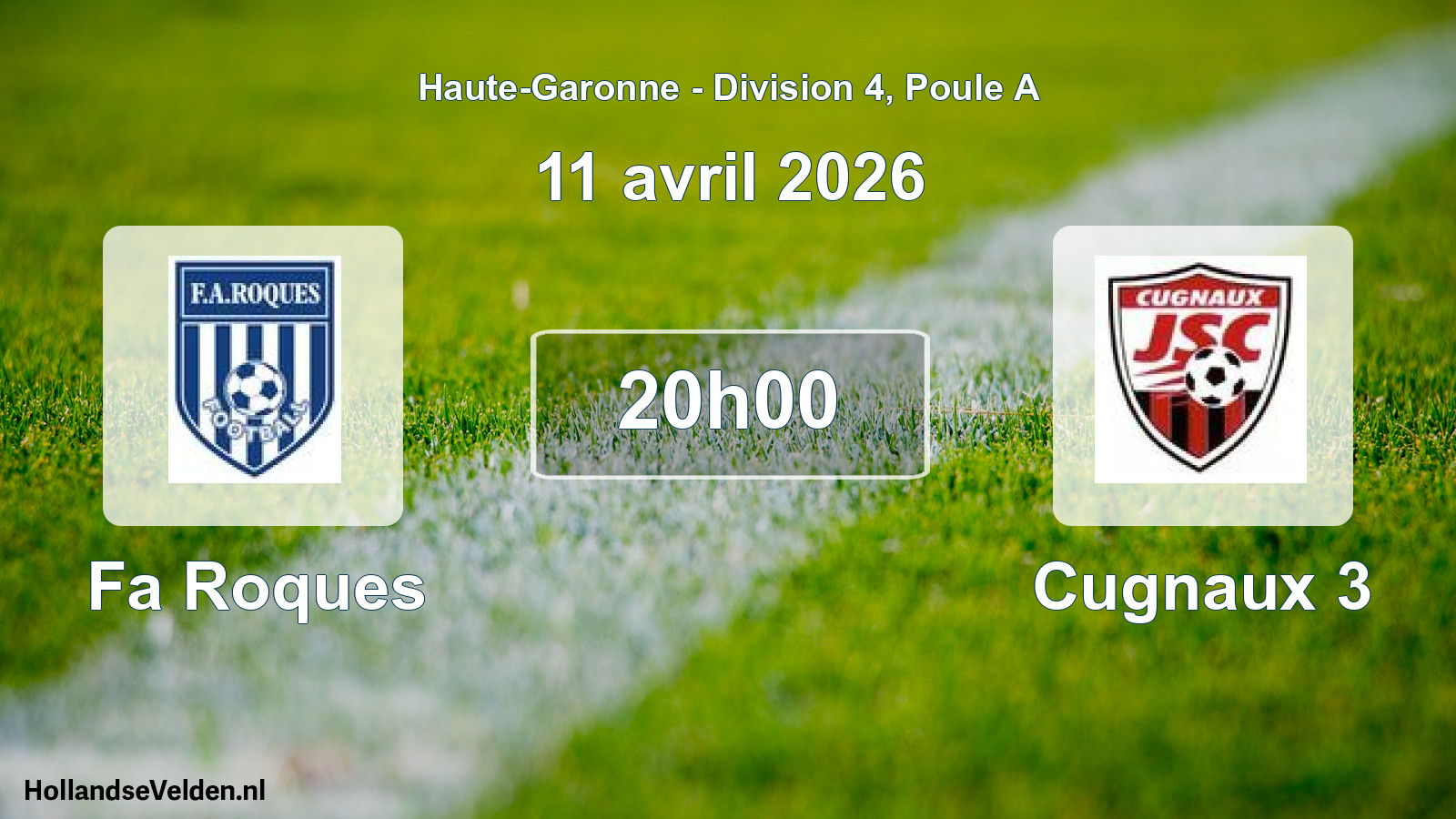 Match programmé: Fa Roques - Cugnaux 3 (11 avril 2026)