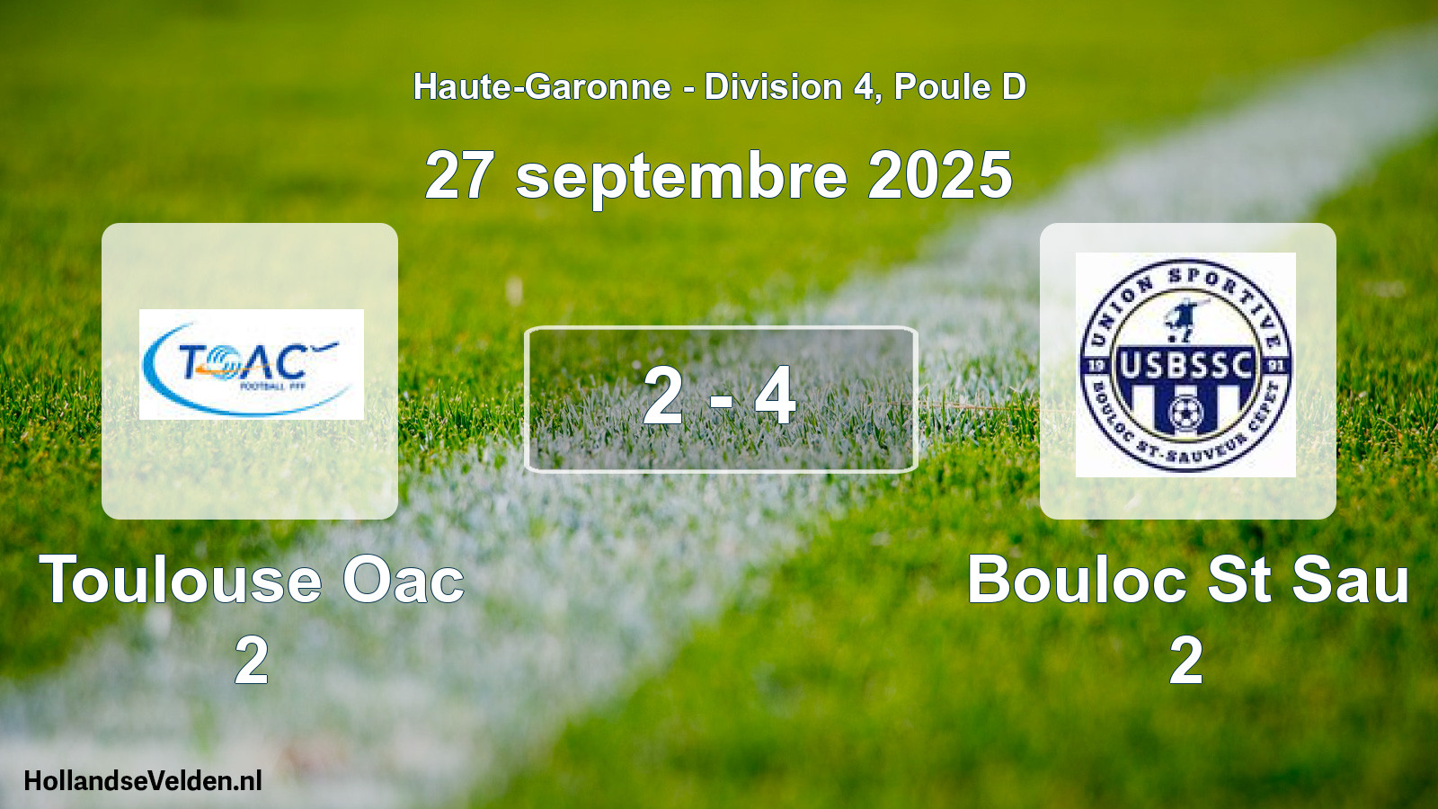 Match joué: Toulouse Oac 2 - Bouloc St Sau 2 2 - 4 (27 septembre 2025)