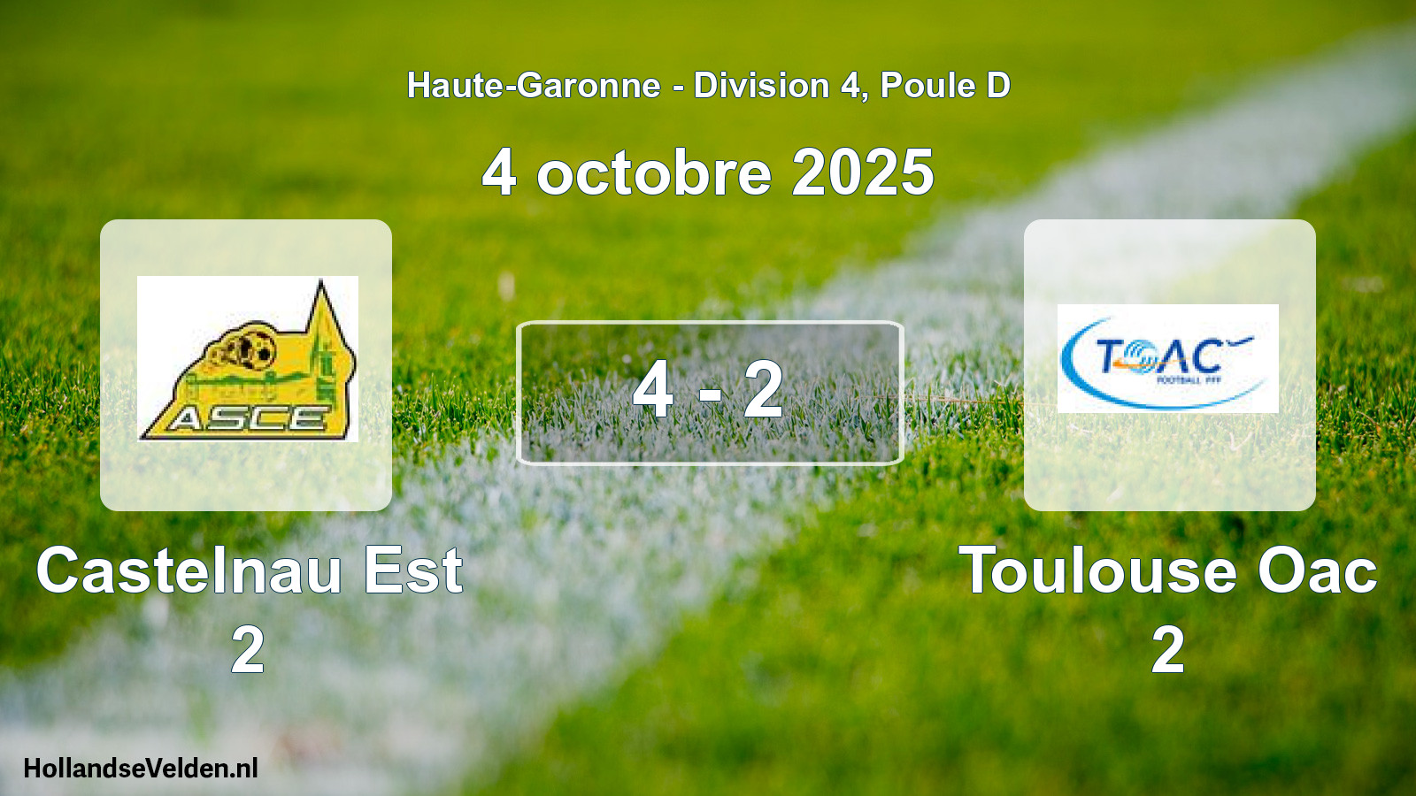 Match joué: Castelnau Est 2 - Toulouse Oac 2 4 - 2 (4 octobre 2025)