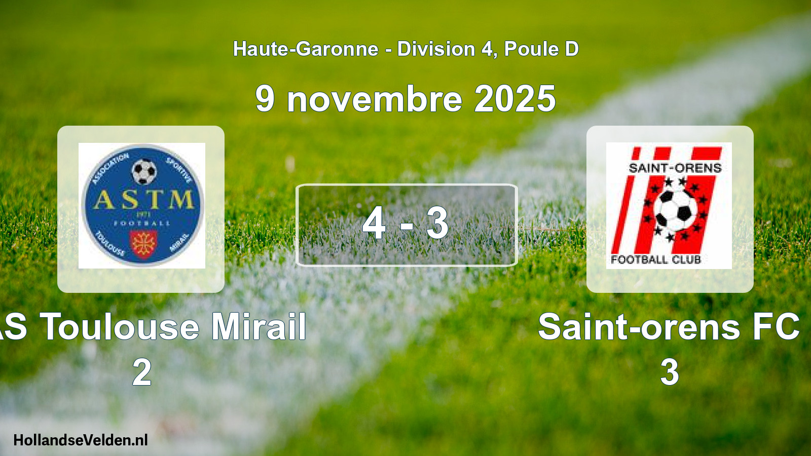 Total number of matches played: AS Toulouse Mirail 2 - Saint-orens FC 3 4 - 3 (9 November 2025)