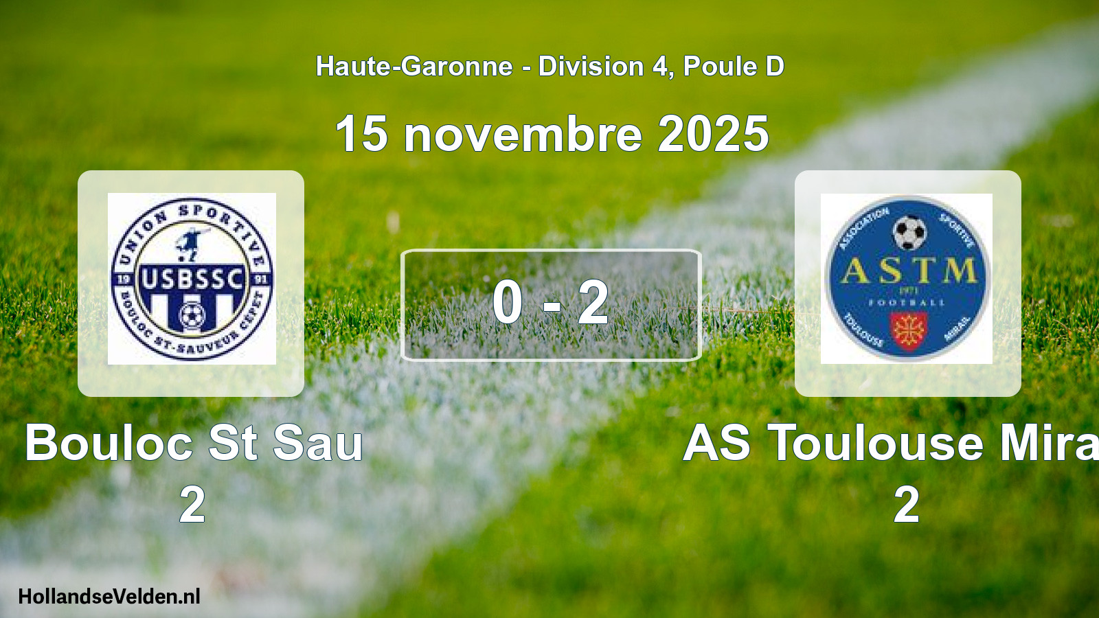 Gespeelde wedstrijd: Bouloc St Sau 2 - AS Toulouse Mirail 2 0 - 2 (15 november 2025)