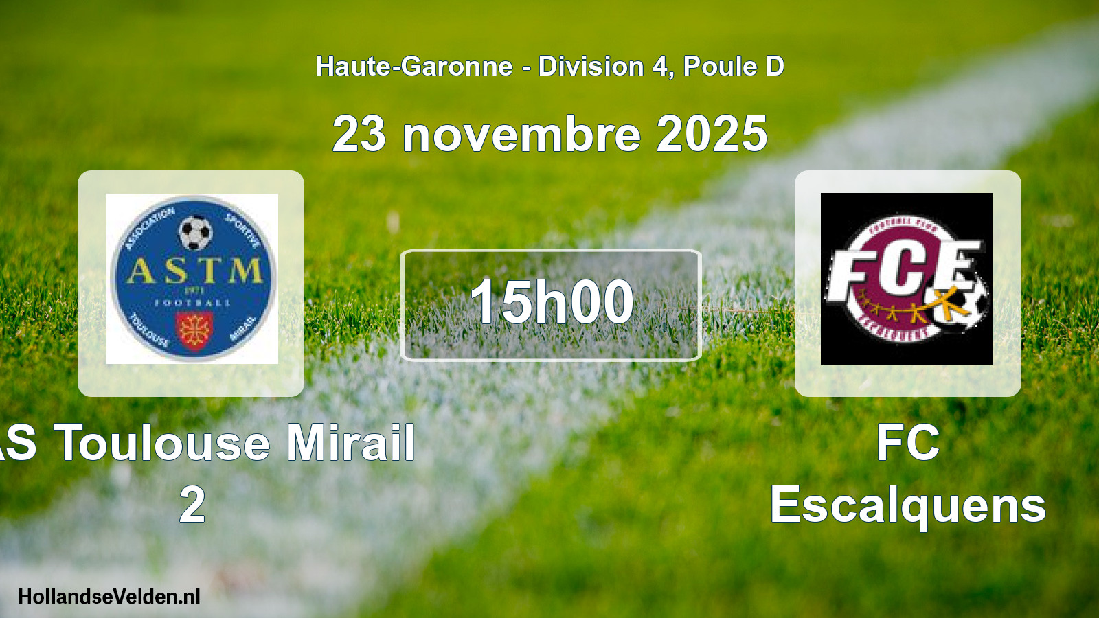 Match programmé: AS Toulouse Mirail 2 - FC Escalquens (23 novembre 2025)