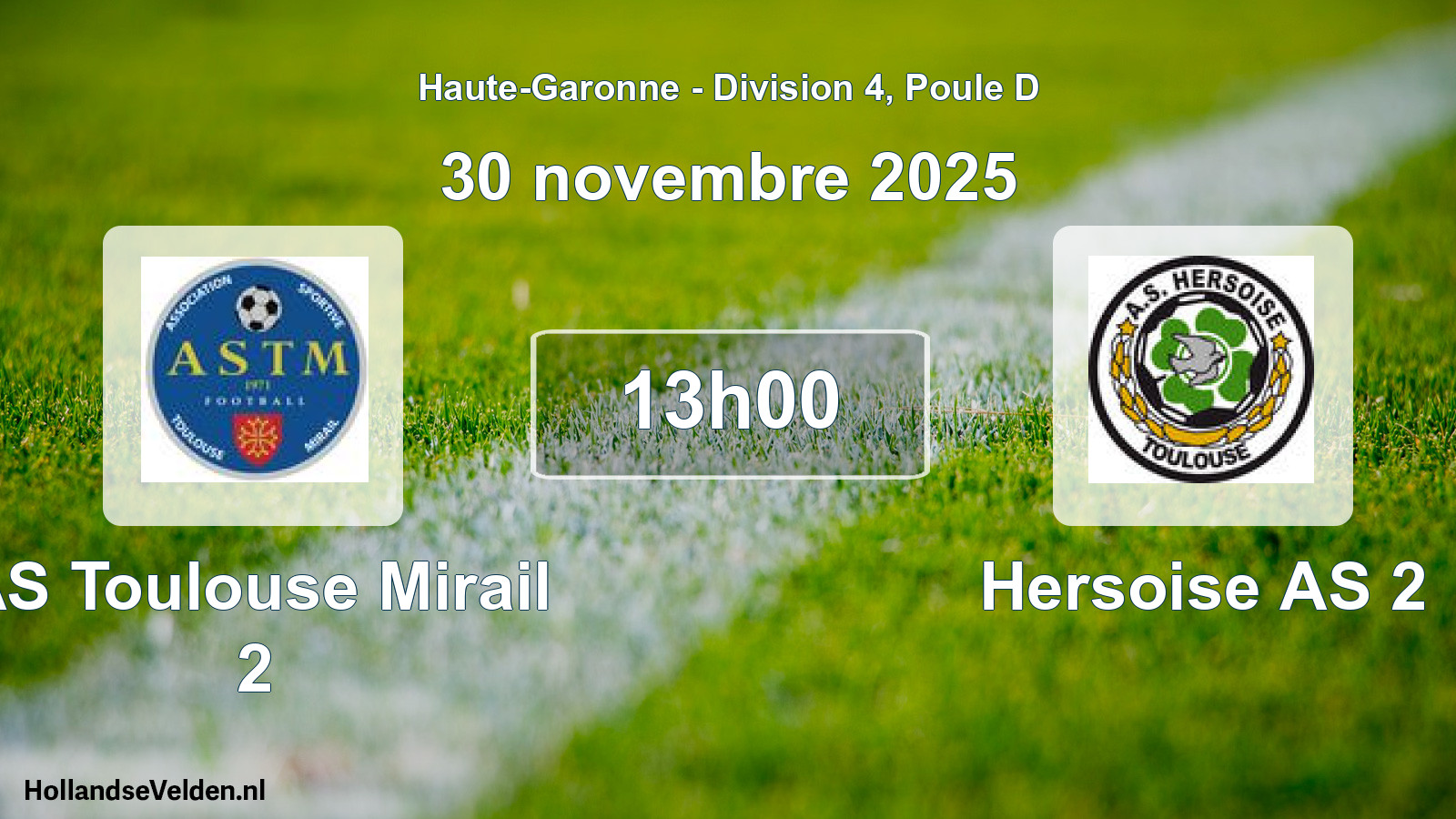 Match programmé: AS Toulouse Mirail 2 - Hersoise AS 2 (30 novembre 2025)
