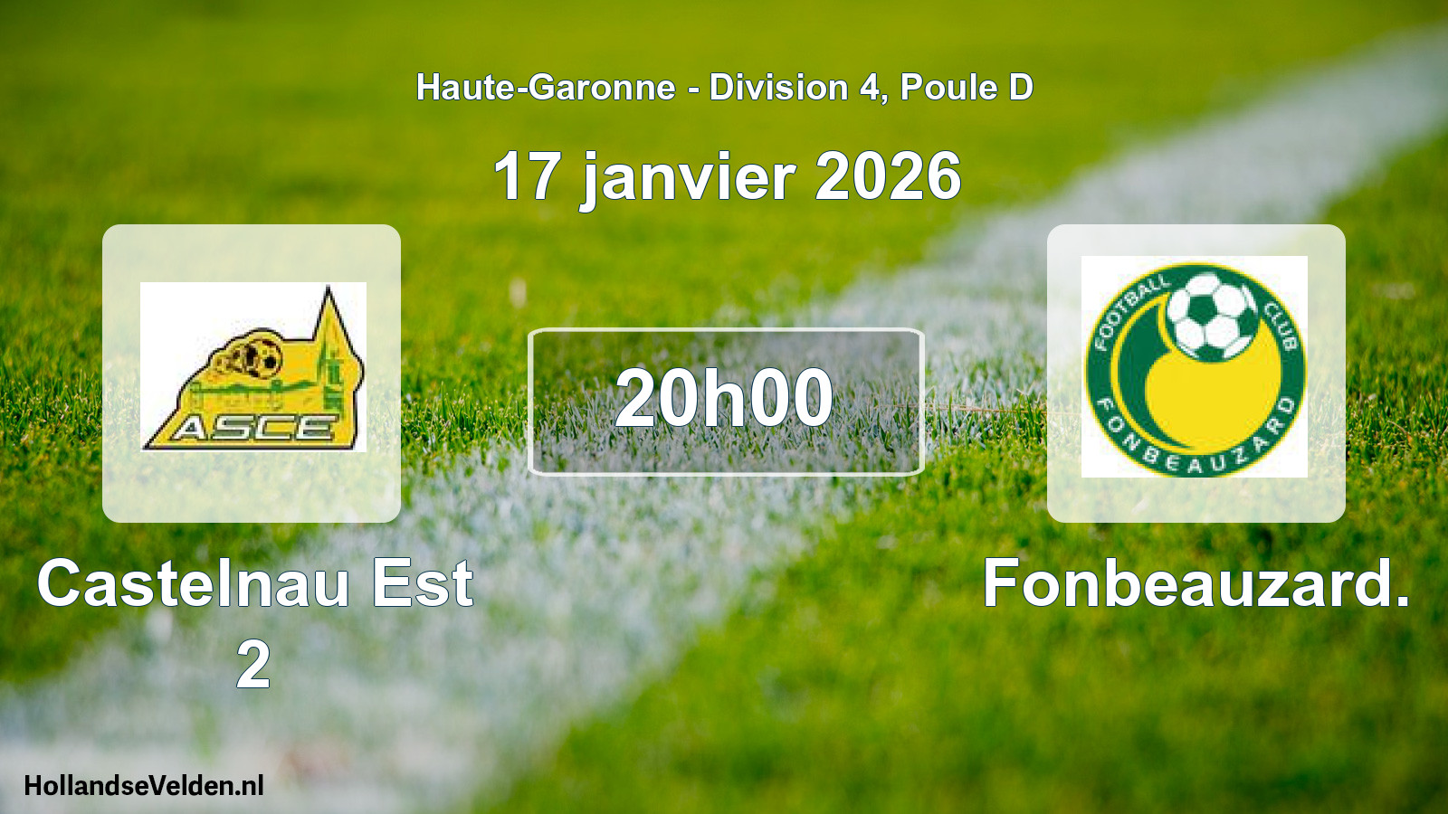 Geplande wedstrijd: Castelnau Est 2 - Fonbeauzard. (17 januari 2026)