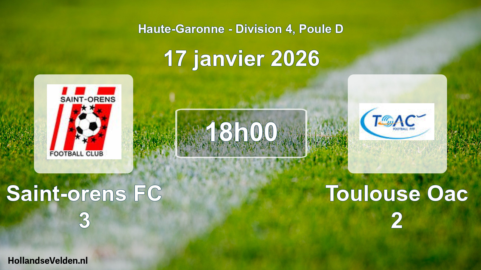Match programmé: Saint-orens FC 3 - Toulouse Oac 2 (17 janvier 2026)