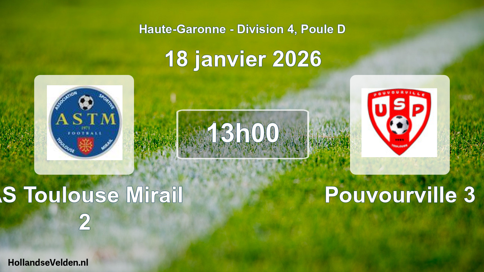 Geplande wedstrijd: AS Toulouse Mirail 2 - Pouvourville 3 (18 januari 2026)