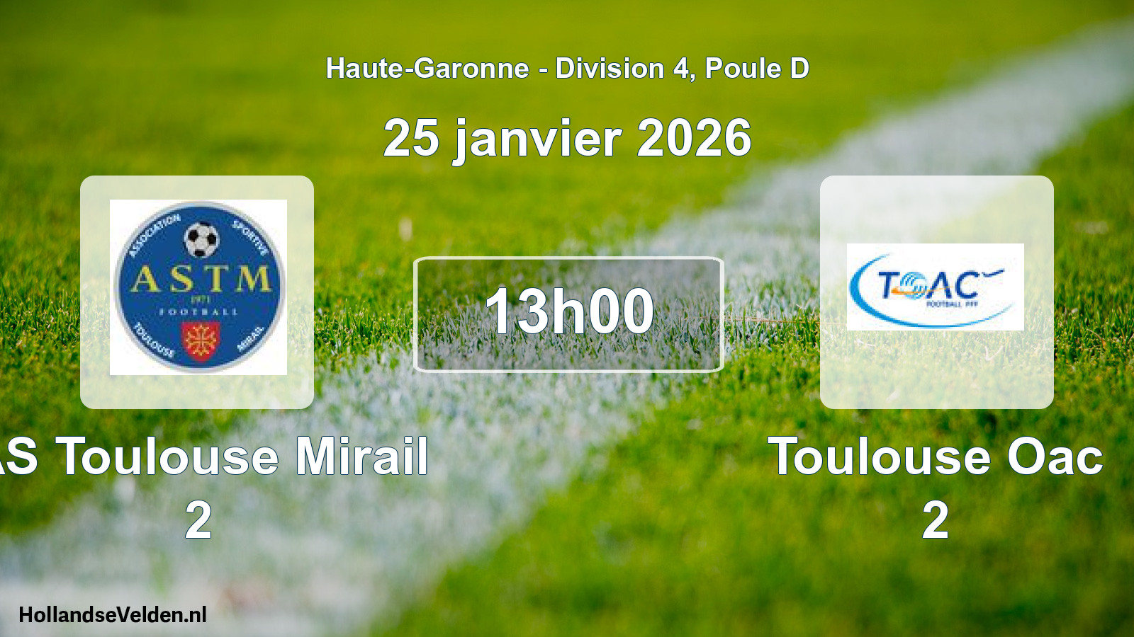 Geplande wedstrijd: AS Toulouse Mirail 2 - Toulouse Oac 2 (25 januari 2026)