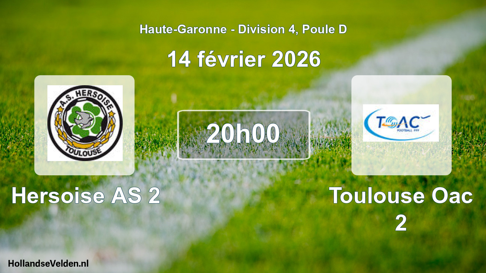 Match programmé: Hersoise AS 2 - Toulouse Oac 2 (14 février 2026)