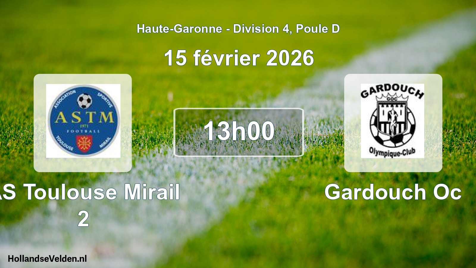 Match programmé: AS Toulouse Mirail 2 - Gardouch Oc (15 février 2026)