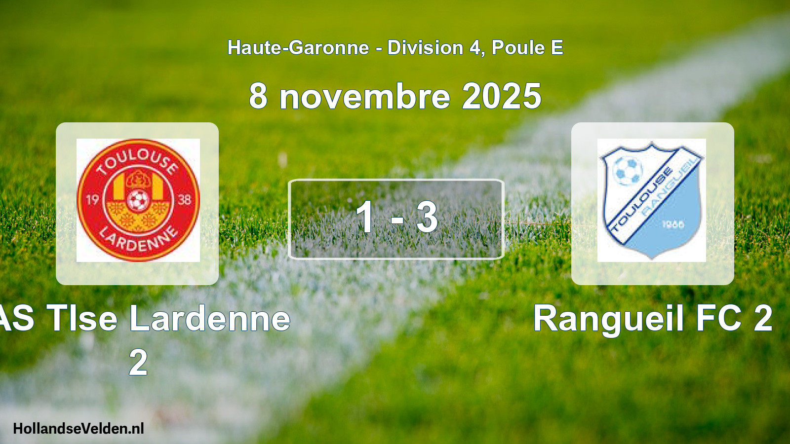 Total number of matches played: AS Tlse Lardenne 2 - Rangueil FC 2 1 - 3 (8 November 2025)
