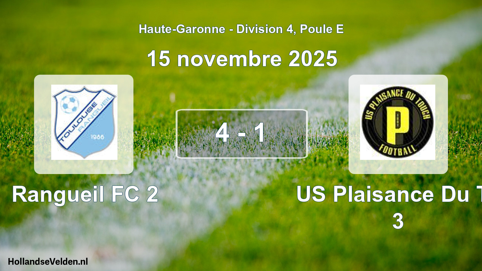 Match joué: Rangueil FC 2 - US Plaisance Du To 3 4 - 1 (15 novembre 2025)
