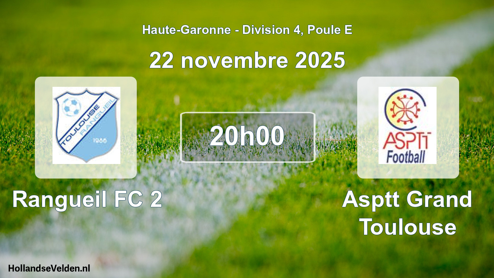 Match programmé: Rangueil FC 2 - Asptt Grand Toulouse (22 novembre 2025)