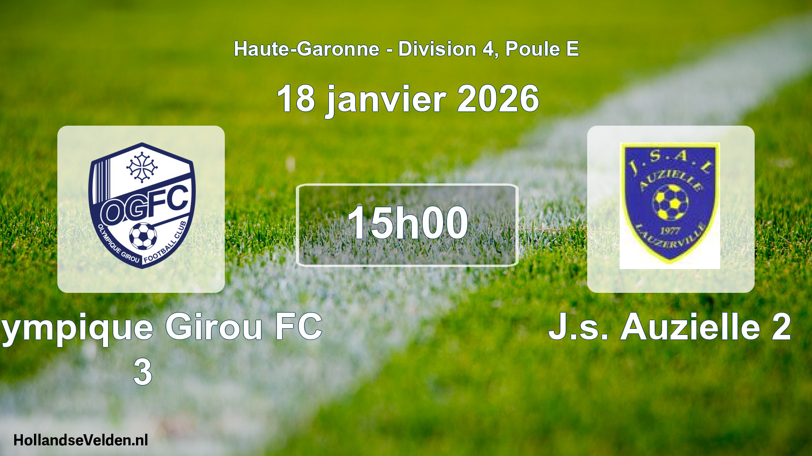 Match programmé: Olympique Girou FC 3 - J.s. Auzielle 2 (18 janvier 2026)