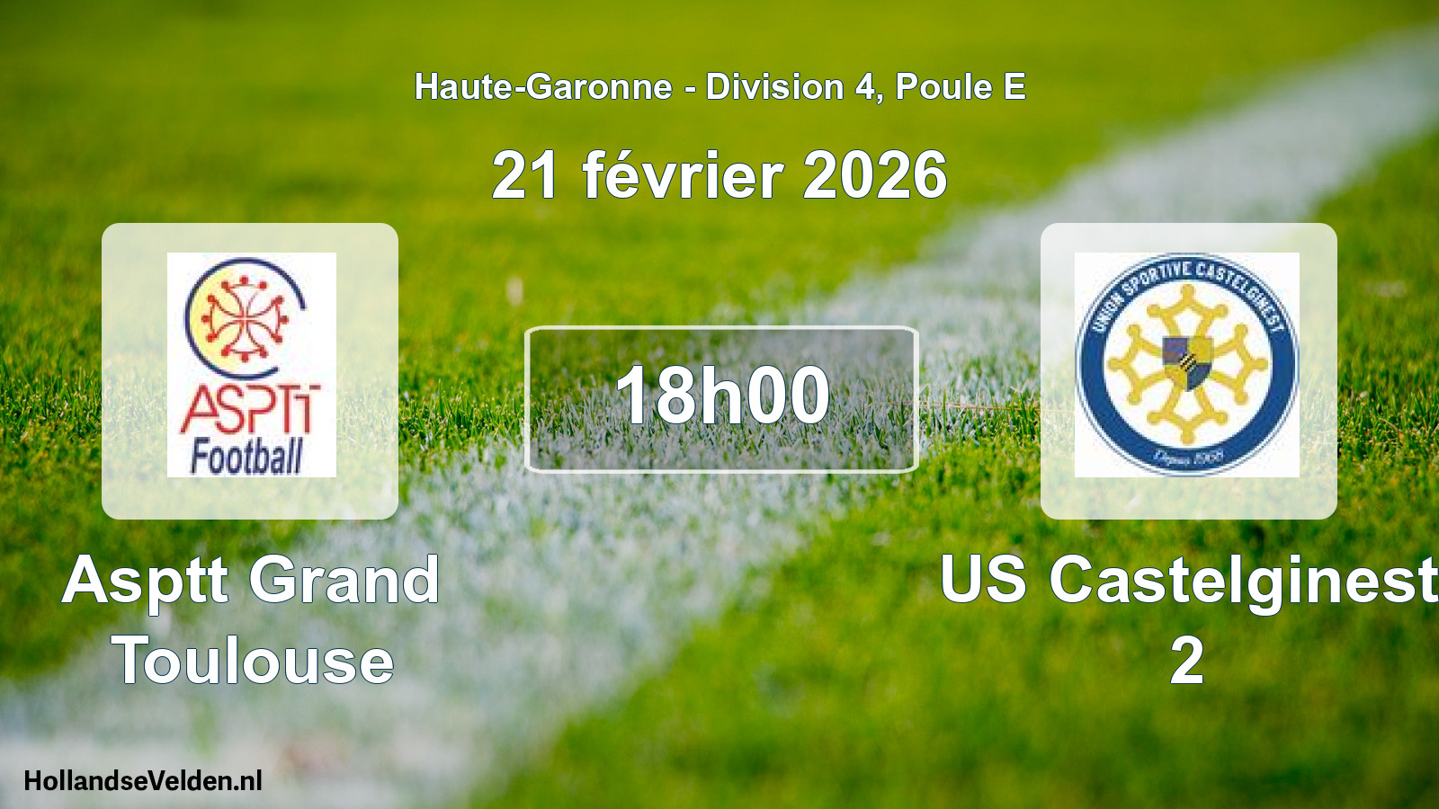 Match programmé: Asptt Grand Toulouse - US Castelginest 2 (21 février 2026)