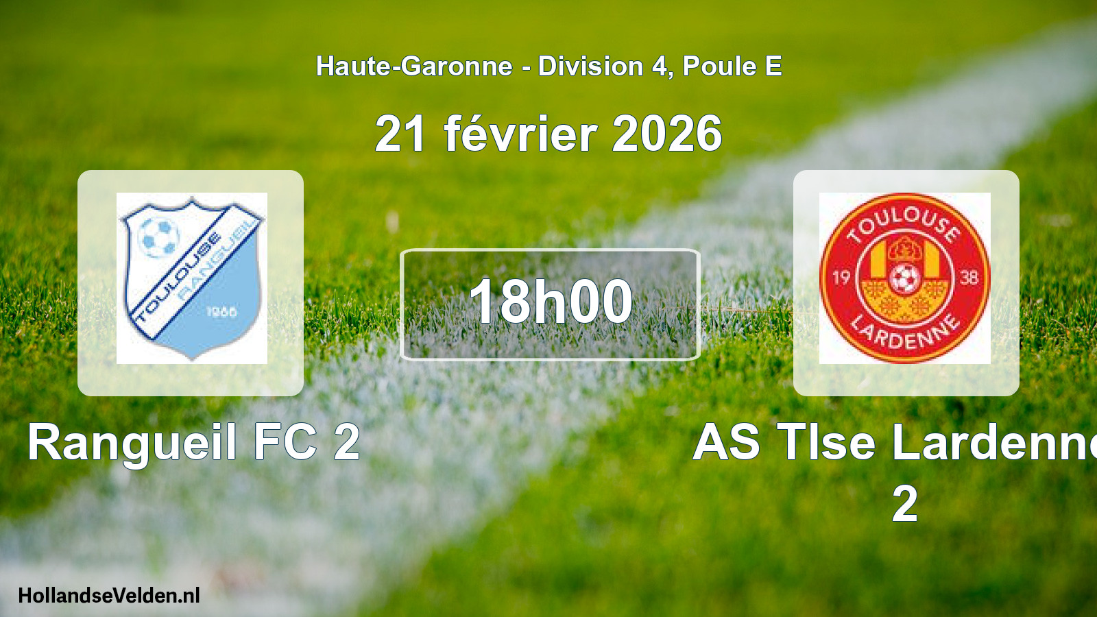 Match programmé: Rangueil FC 2 - AS Tlse Lardenne 2 (21 février 2026)