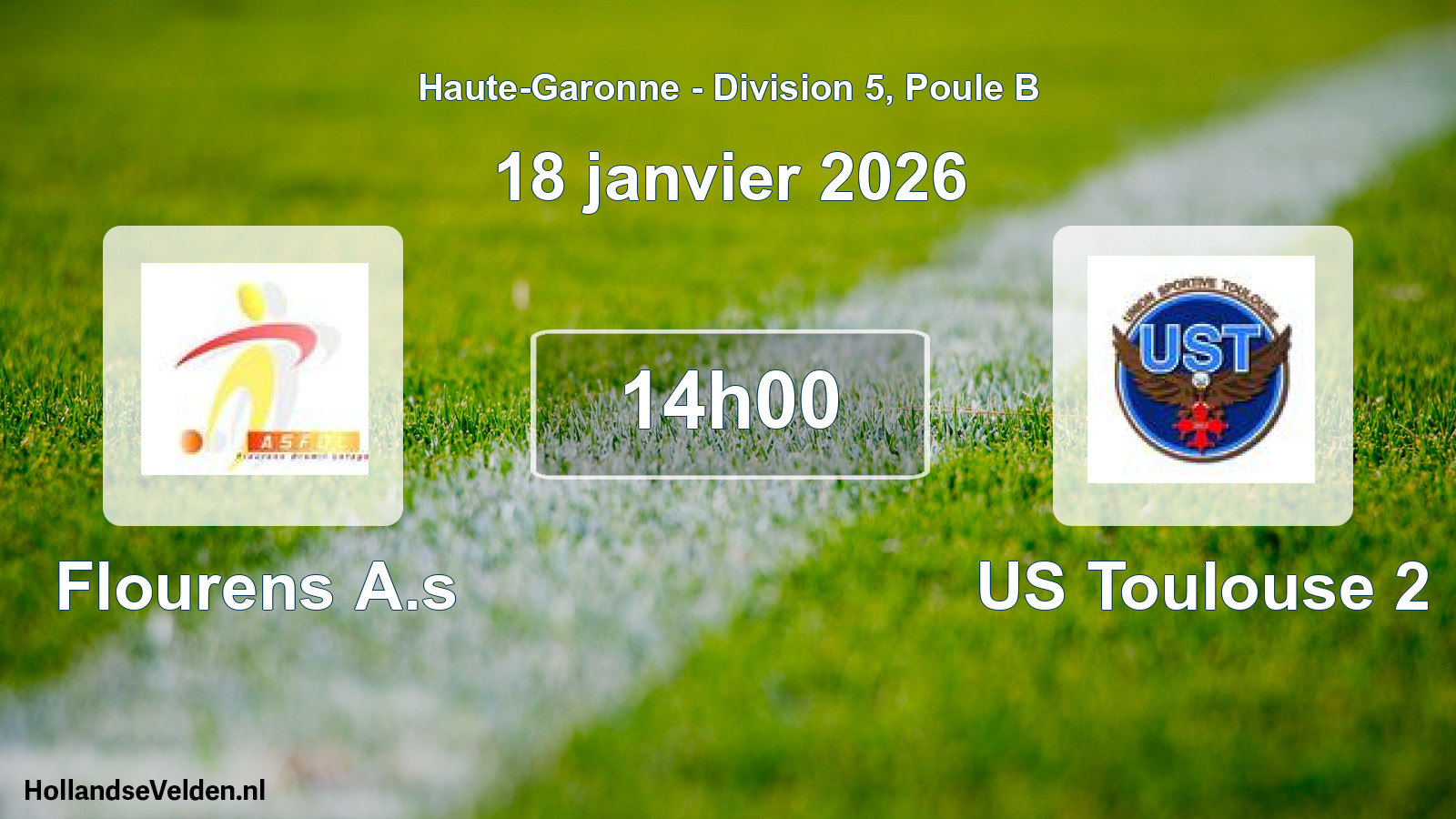 Match programmé: Flourens A.s - US Toulouse 2 (18 janvier 2026)