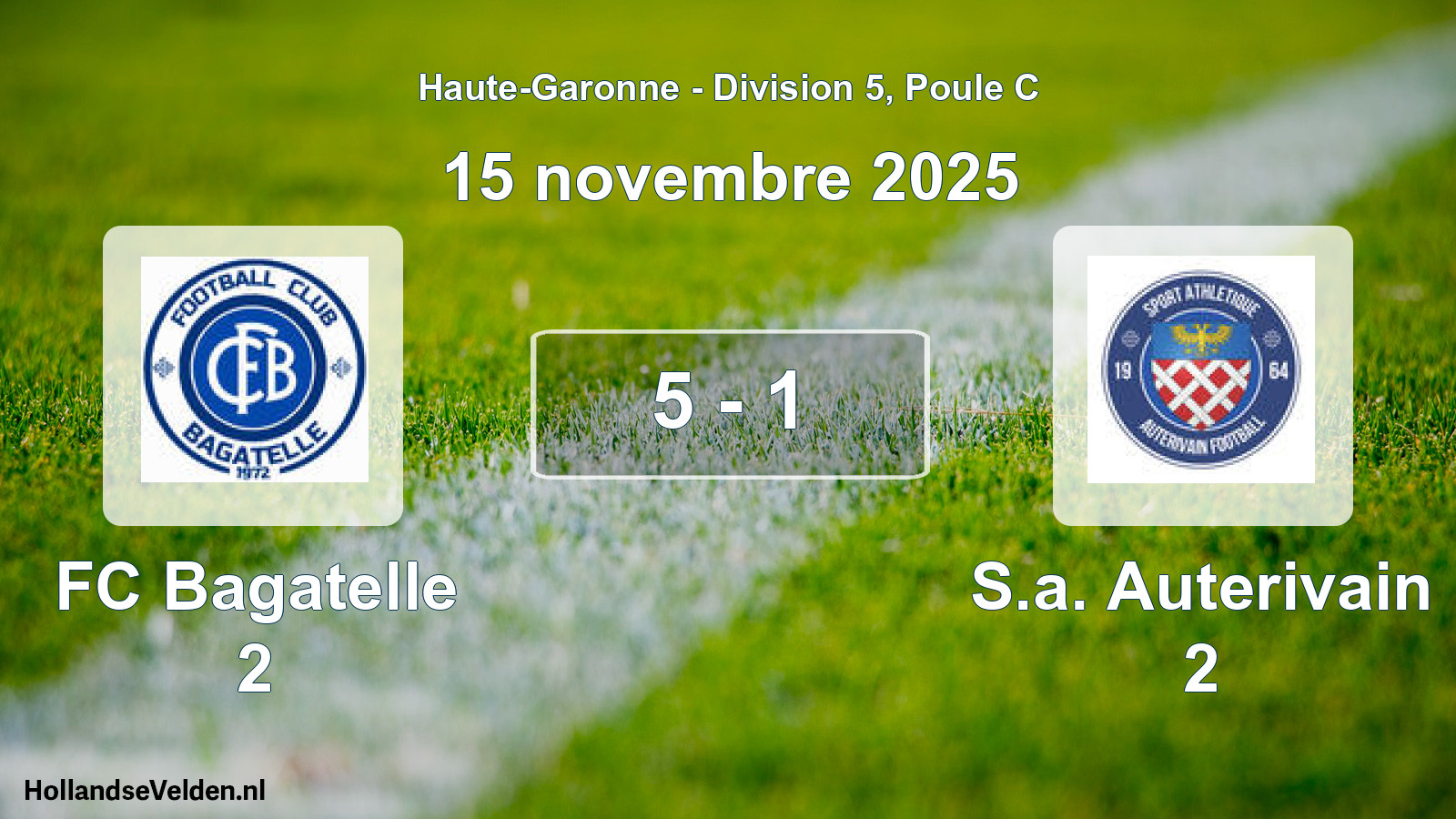 Match joué: FC Bagatelle 2 - S.a. Auterivain 2 5 - 1 (15 novembre 2025)
