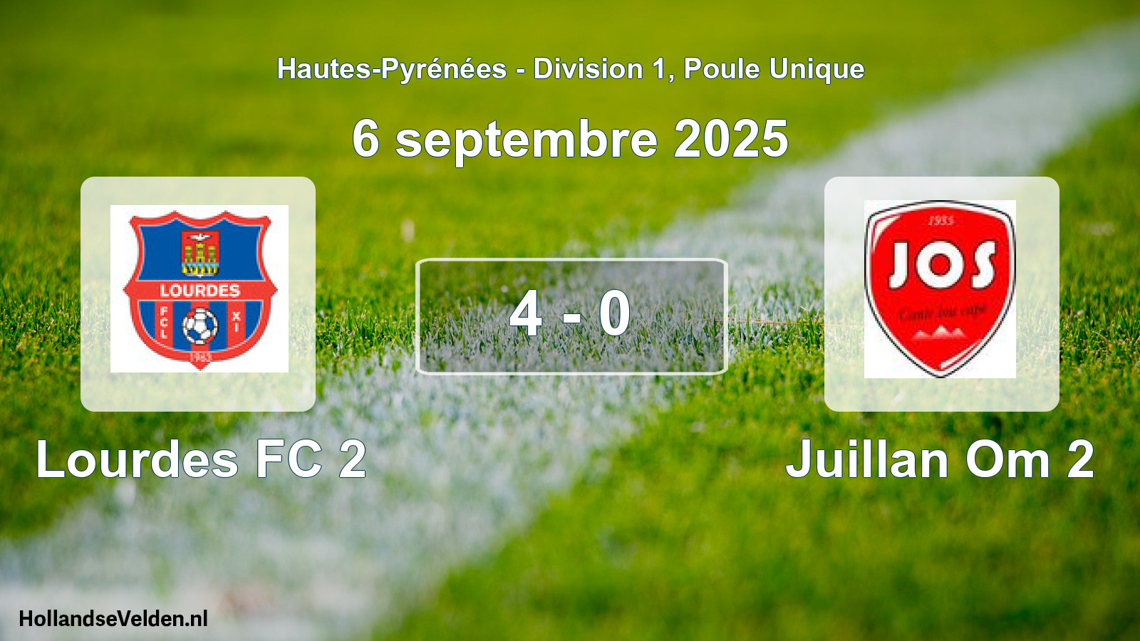 Total number of matches played: Lourdes FC 2 - Juillan Om 2 4 - 0 (6 September 2025)