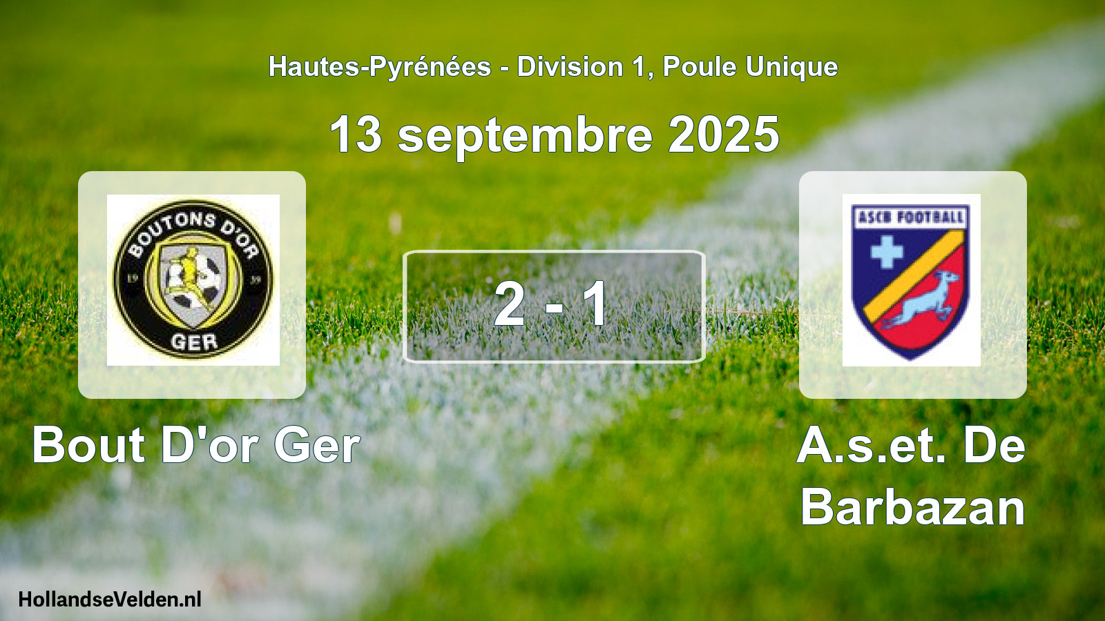 Match joué: Bout D'or Ger - A.s.et. De Barbazan 2 - 1 (13 septembre 2025)