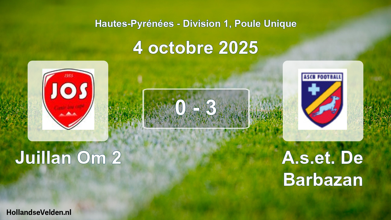 Total number of matches played: Juillan Om 2 - A.s.et. De Barbazan 0 - 3 (4 October 2025)