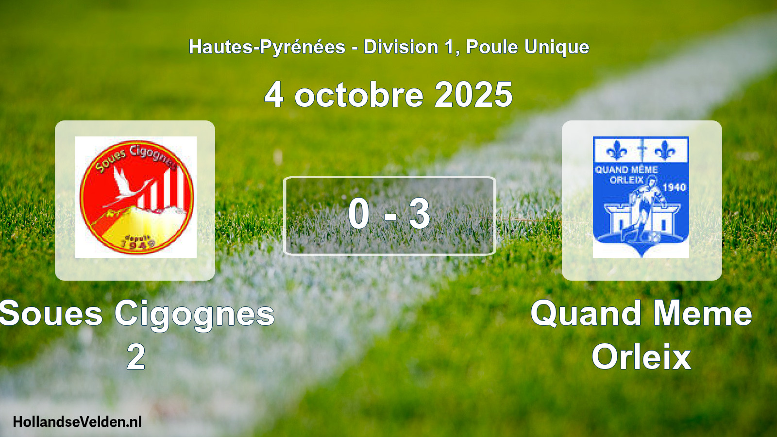 Total number of matches played: Soues Cigognes 2 - Quand Meme Orleix 0 - 3 (4 October 2025)