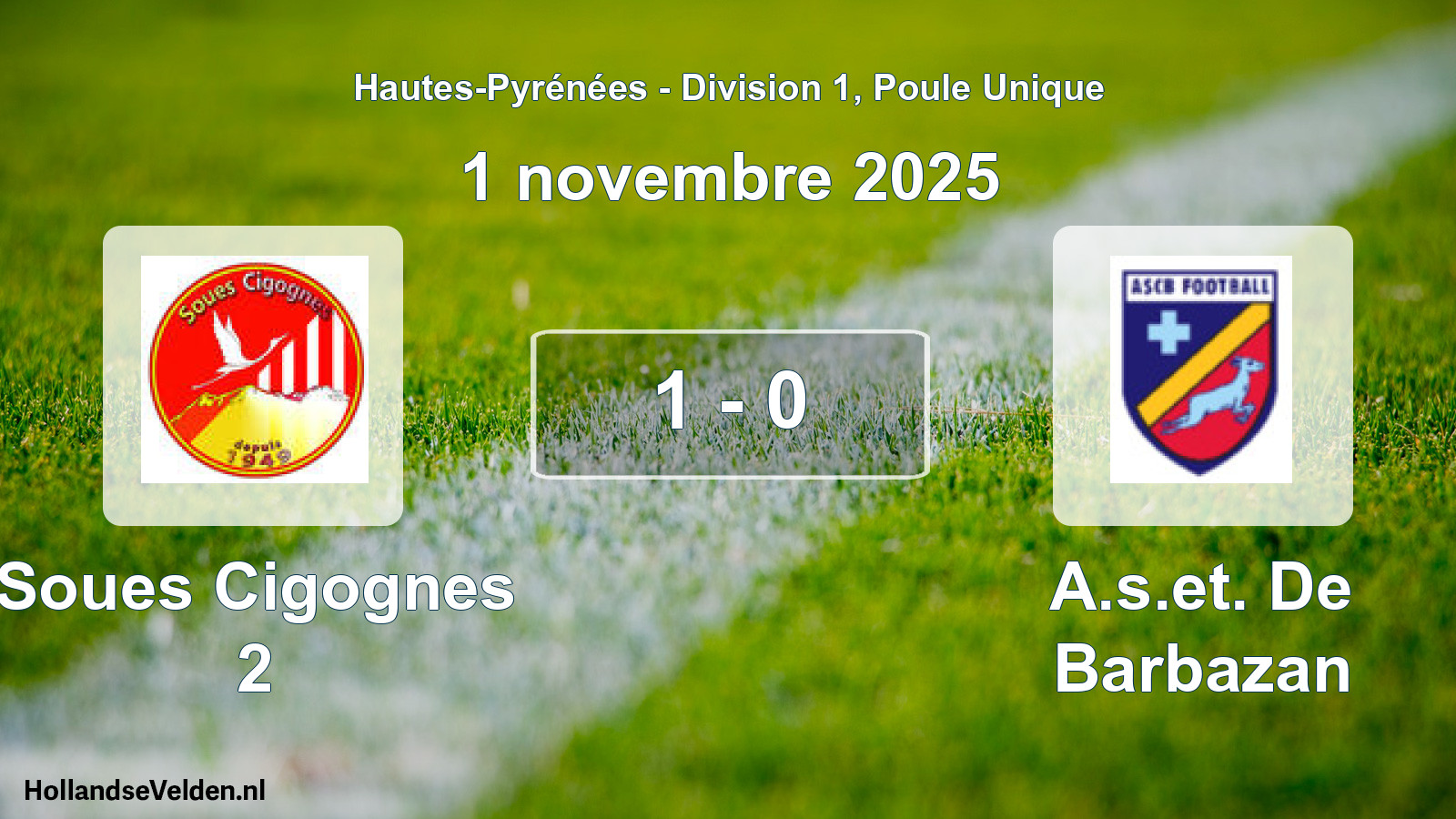 Match joué: Soues Cigognes 2 - A.s.et. De Barbazan 1 - 0 (1 novembre 2025)